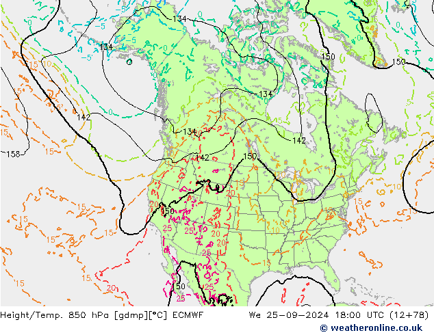 Z500/Yağmur (+YB)/Z850 ECMWF Çar 25.09.2024 18 UTC