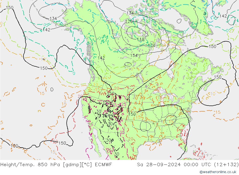 Height/Temp. 850 hPa ECMWF Sáb 28.09.2024 00 UTC