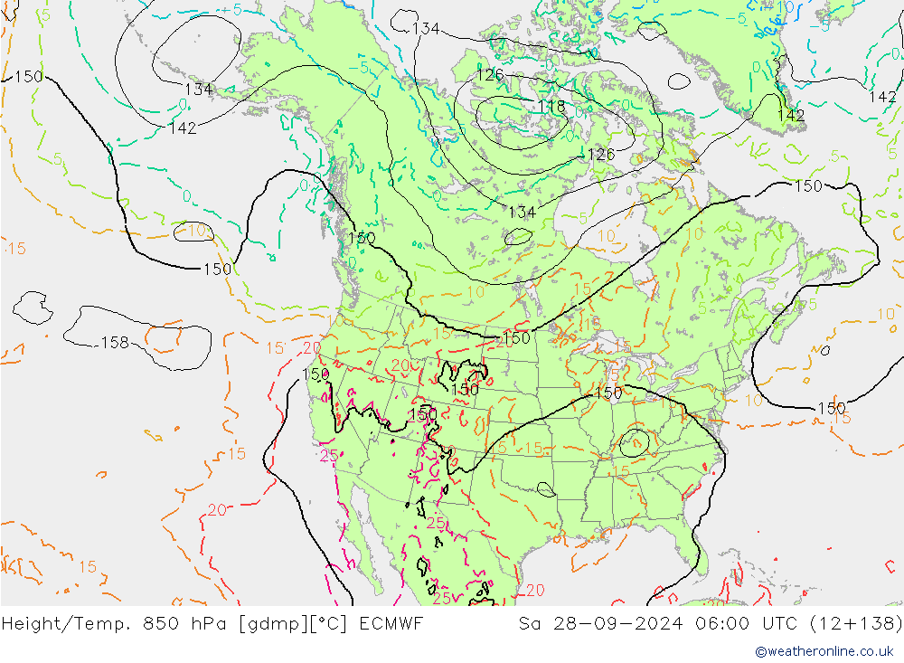 Hoogte/Temp. 850 hPa ECMWF za 28.09.2024 06 UTC