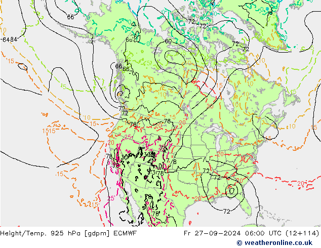 Height/Temp. 925 hPa ECMWF Fr 27.09.2024 06 UTC