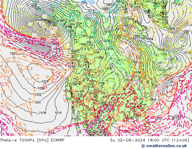 Theta-e 700гПа ECMWF Вс 22.09.2024 18 UTC