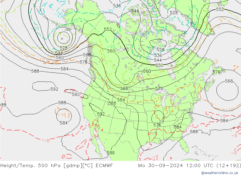 Z500/Regen(+SLP)/Z850 ECMWF ma 30.09.2024 12 UTC