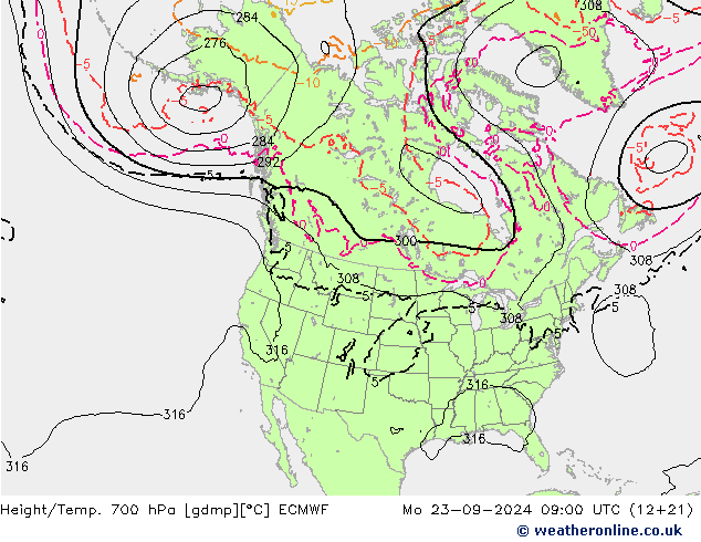 Height/Temp. 700 hPa ECMWF 星期一 23.09.2024 09 UTC