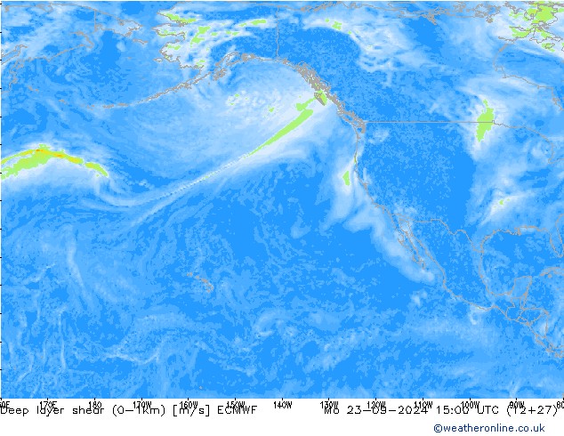 Deep layer shear (0-1km) ECMWF Mo 23.09.2024 15 UTC