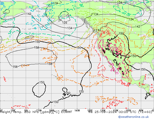 Height/Temp. 850 hPa ECMWF We 25.09.2024 00 UTC