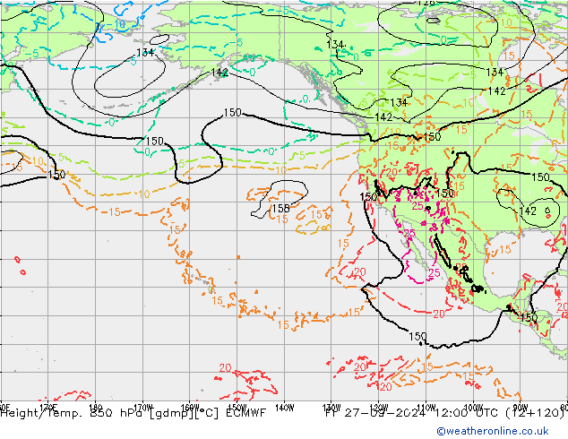 Z500/Rain (+SLP)/Z850 ECMWF Fr 27.09.2024 12 UTC