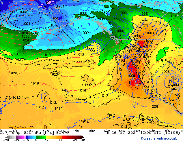 850 hPa Yer Bas./Sıc ECMWF Per 26.09.2024 12 UTC