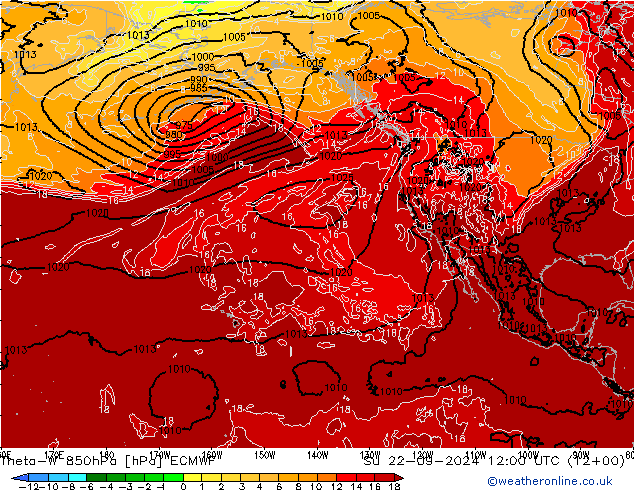 Theta-W 850hPa ECMWF dim 22.09.2024 12 UTC