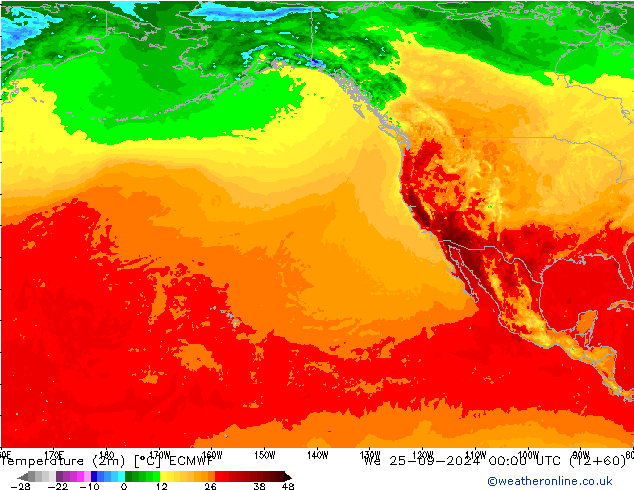 Temperatura (2m) ECMWF mer 25.09.2024 00 UTC