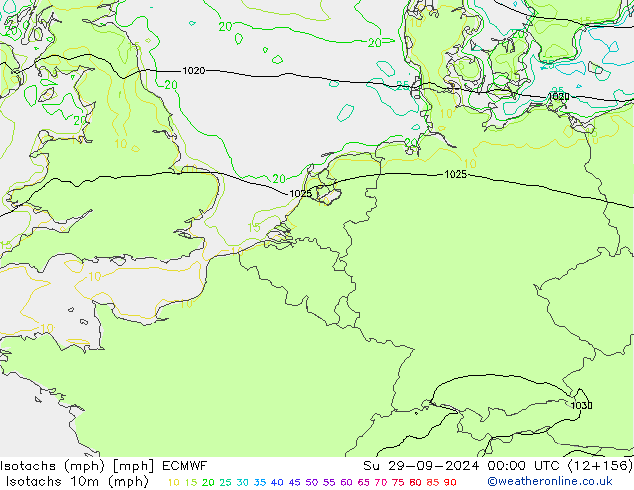 Eşrüzgar Hızları mph ECMWF Paz 29.09.2024 00 UTC