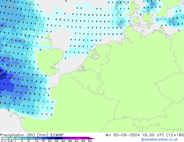 Precipitação (6h) ECMWF Seg 30.09.2024 00 UTC