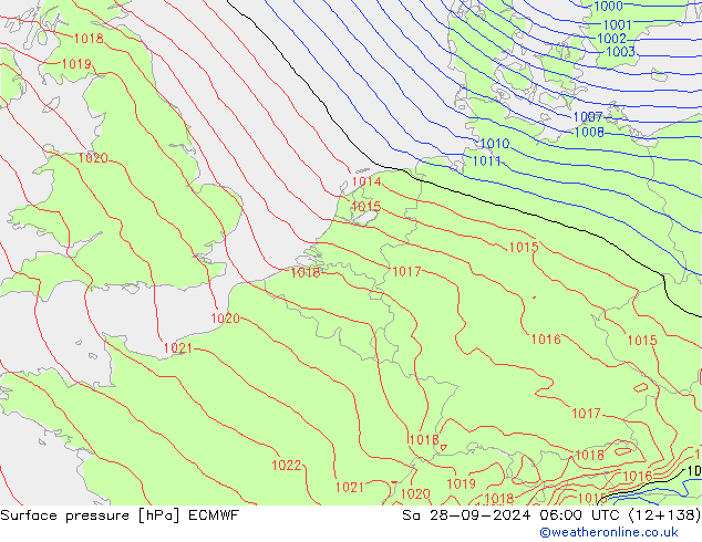 Surface pressure ECMWF Sa 28.09.2024 06 UTC