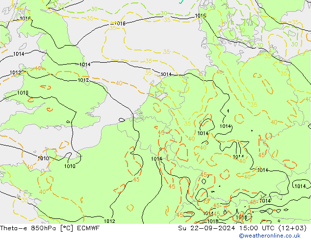 Theta-e 850hPa ECMWF Su 22.09.2024 15 UTC