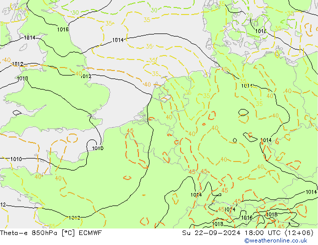 Theta-e 850hPa ECMWF So 22.09.2024 18 UTC