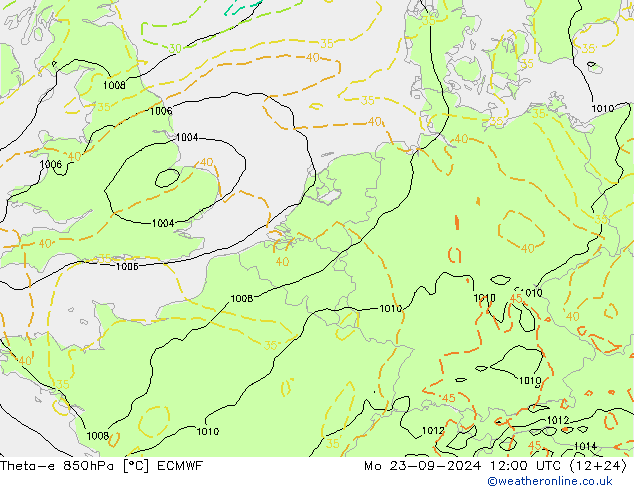 Theta-e 850hPa ECMWF Mo 23.09.2024 12 UTC