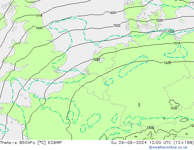 Theta-e 850hPa ECMWF Su 29.09.2024 12 UTC