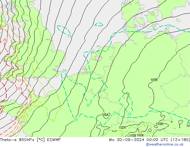 Theta-e 850hPa ECMWF Seg 30.09.2024 00 UTC