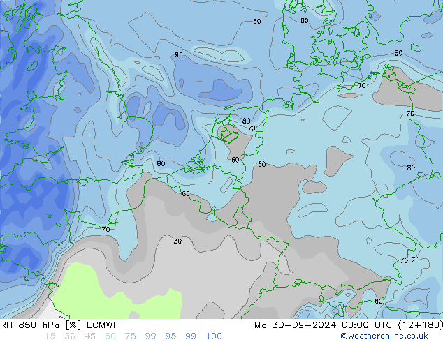 RH 850 hPa ECMWF Mo 30.09.2024 00 UTC