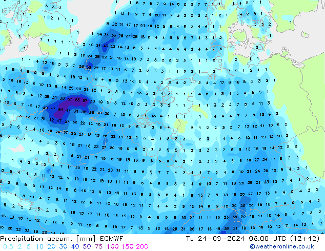 Precipitation accum. ECMWF Ter 24.09.2024 06 UTC