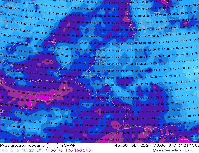 Precipitación acum. ECMWF lun 30.09.2024 06 UTC