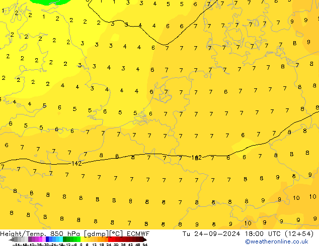 Z500/Rain (+SLP)/Z850 ECMWF Út 24.09.2024 18 UTC