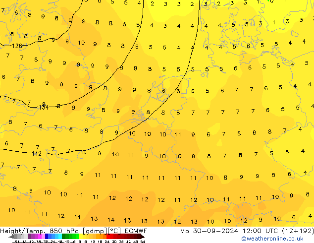 Z500/Rain (+SLP)/Z850 ECMWF Mo 30.09.2024 12 UTC