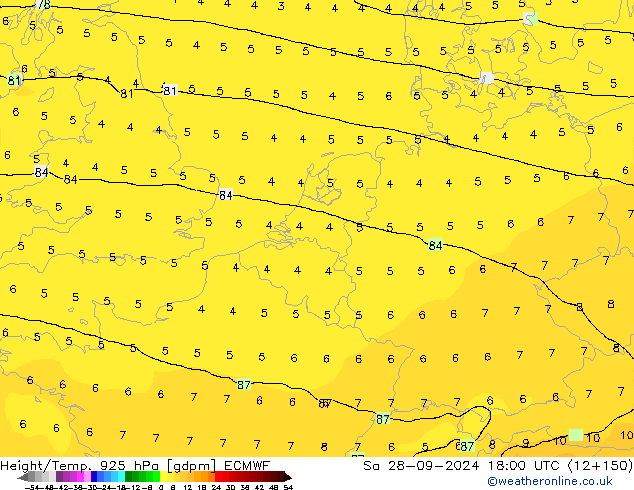 Height/Temp. 925 hPa ECMWF Sa 28.09.2024 18 UTC