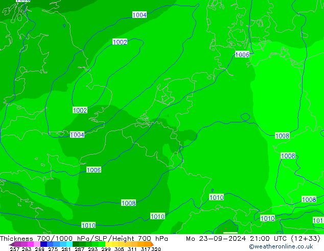 Thck 700-1000 hPa ECMWF lun 23.09.2024 21 UTC