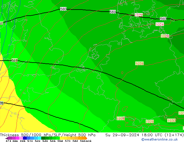 Thck 500-1000гПа ECMWF Вс 29.09.2024 18 UTC