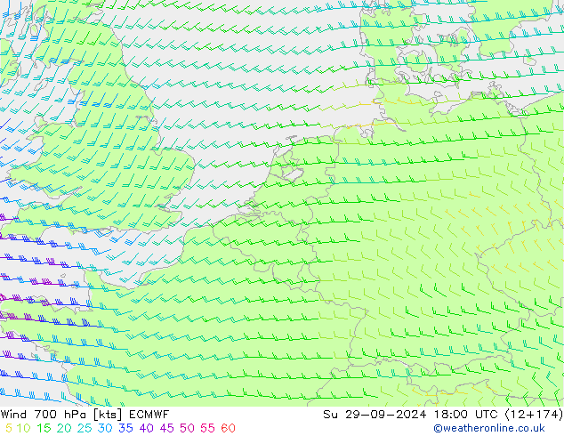 Wind 700 hPa ECMWF Ne 29.09.2024 18 UTC