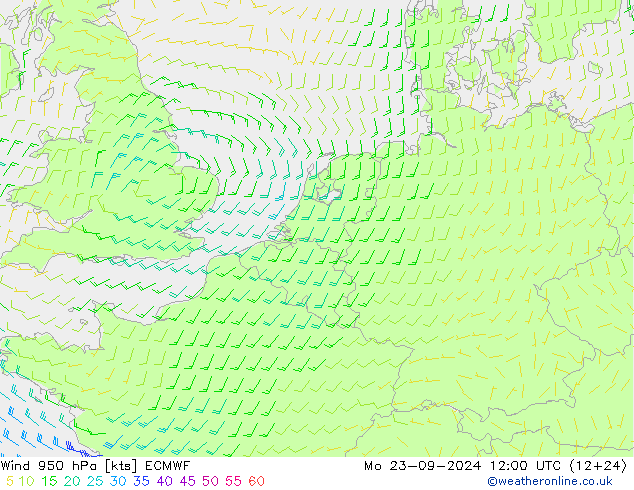 Wind 950 hPa ECMWF Mo 23.09.2024 12 UTC