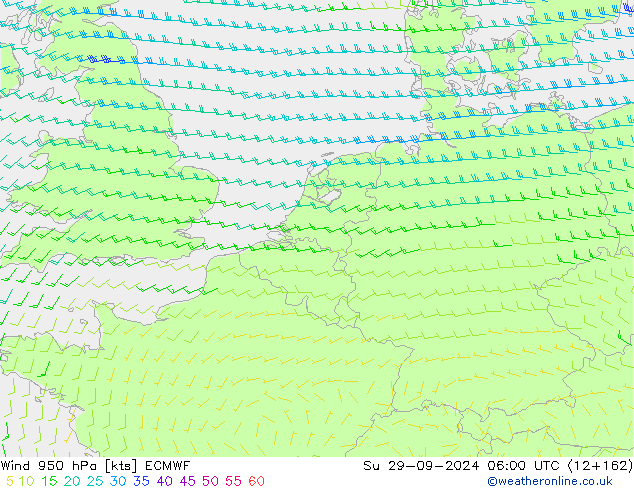 Viento 950 hPa ECMWF dom 29.09.2024 06 UTC