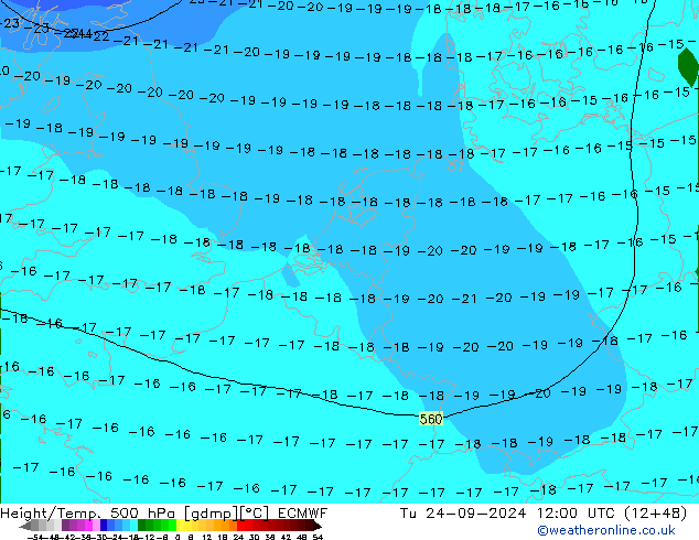 Z500/Rain (+SLP)/Z850 ECMWF Út 24.09.2024 12 UTC