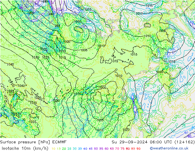 Isotachs (kph) ECMWF Su 29.09.2024 06 UTC