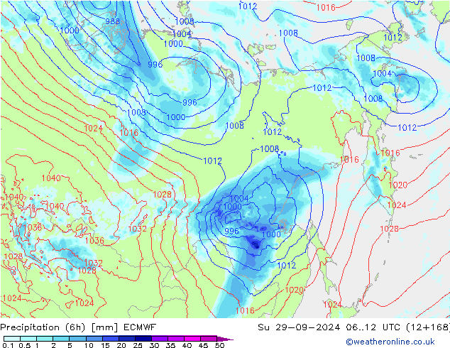 Z500/Rain (+SLP)/Z850 ECMWF Ne 29.09.2024 12 UTC