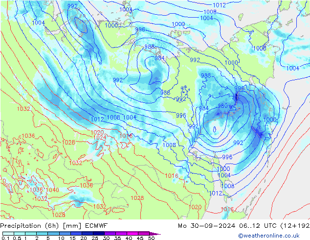 Z500/Rain (+SLP)/Z850 ECMWF Mo 30.09.2024 12 UTC