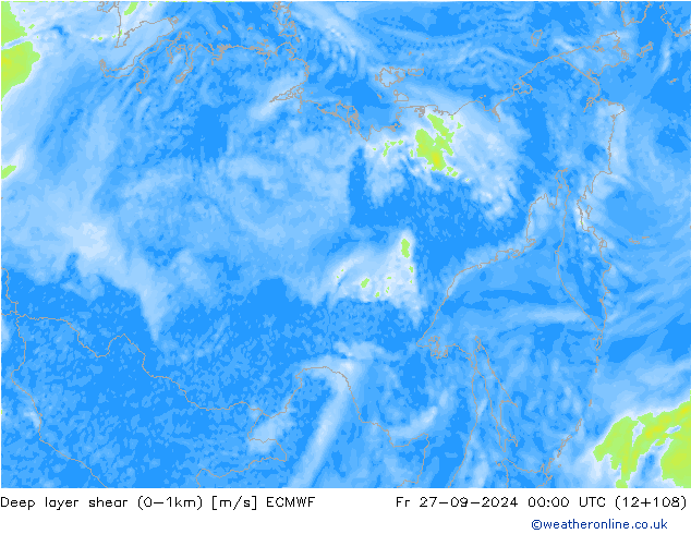 Deep layer shear (0-1km) ECMWF Fr 27.09.2024 00 UTC