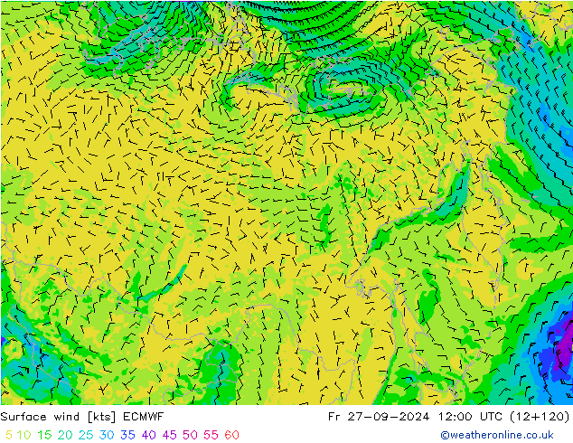 Surface wind ECMWF Fr 27.09.2024 12 UTC