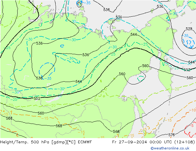 Z500/Rain (+SLP)/Z850 ECMWF pt. 27.09.2024 00 UTC