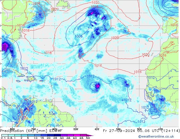 Z500/Rain (+SLP)/Z850 ECMWF ven 27.09.2024 06 UTC