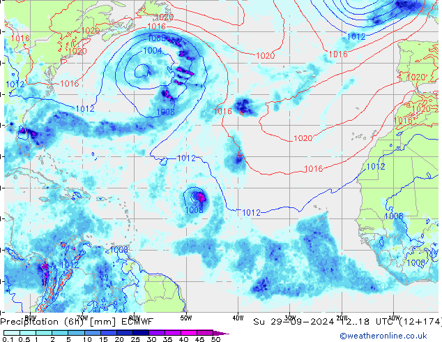 осадки (6h) ECMWF Вс 29.09.2024 18 UTC