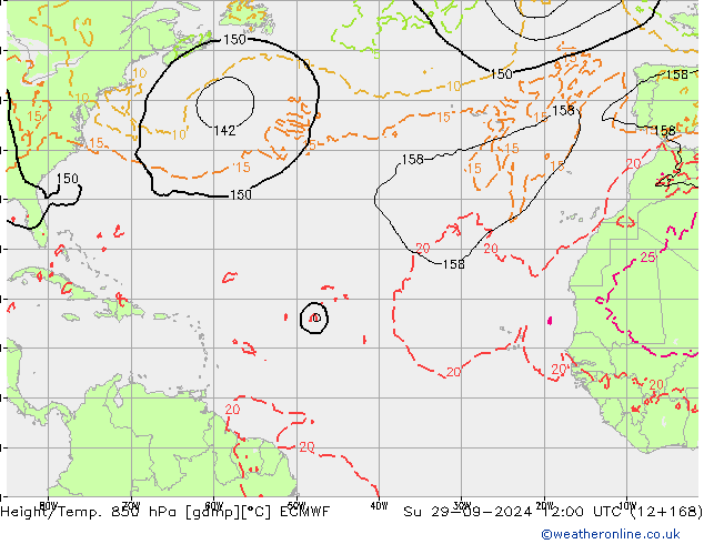 Geop./Temp. 850 hPa ECMWF dom 29.09.2024 12 UTC