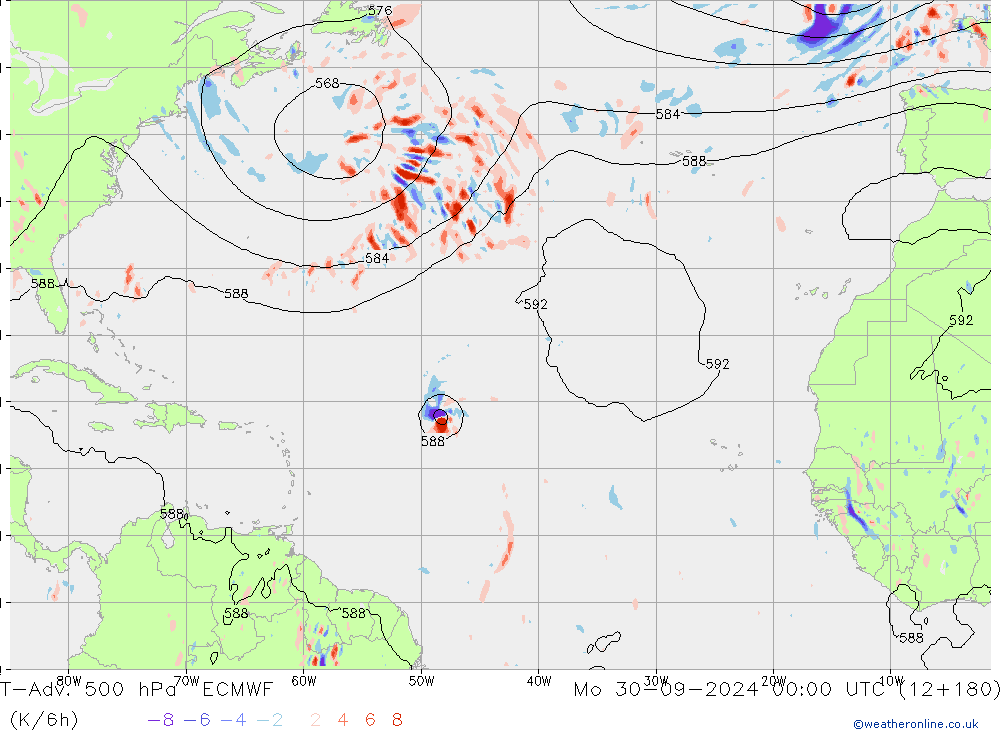 T-Adv. 500 hPa ECMWF lun 30.09.2024 00 UTC