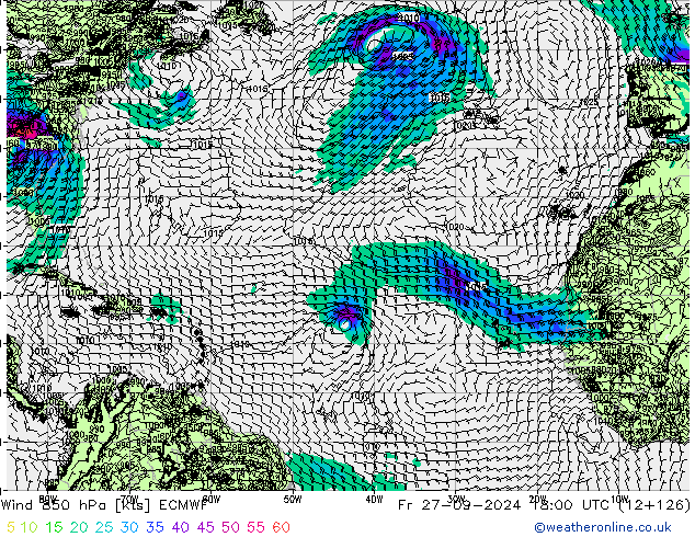 Vento 850 hPa ECMWF ven 27.09.2024 18 UTC