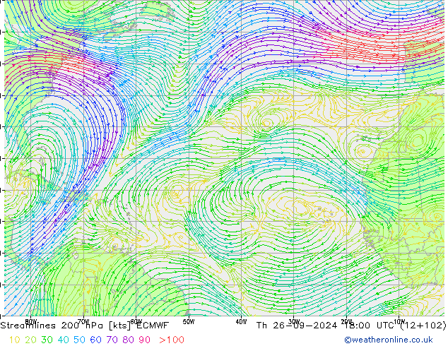 Stromlinien 200 hPa ECMWF Do 26.09.2024 18 UTC