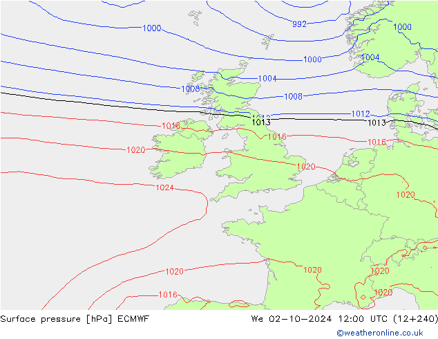 Surface pressure ECMWF We 02.10.2024 12 UTC