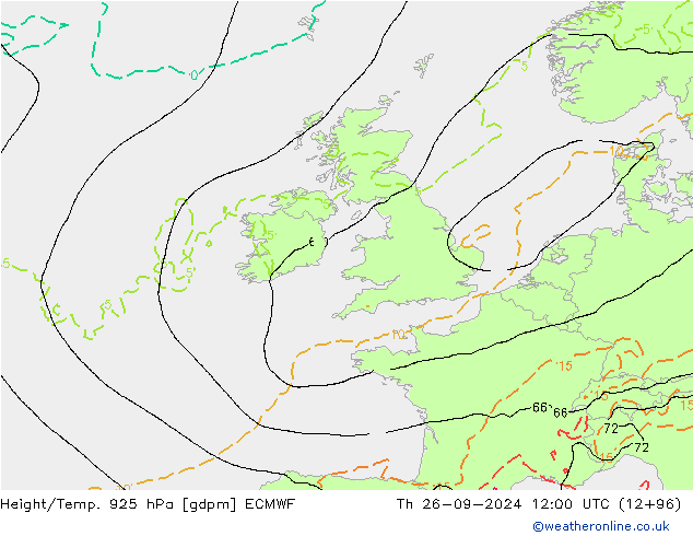 Geop./Temp. 925 hPa ECMWF jue 26.09.2024 12 UTC