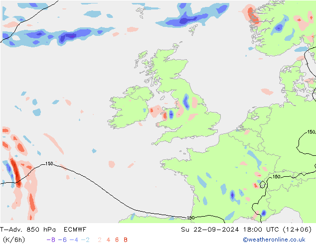 T-Adv. 850 hPa ECMWF dim 22.09.2024 18 UTC