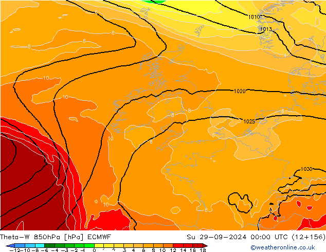 Theta-W 850hPa ECMWF zo 29.09.2024 00 UTC