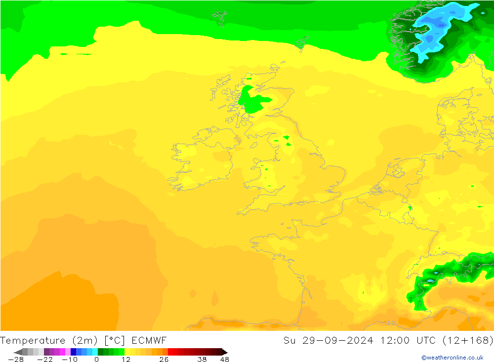 Temperature (2m) ECMWF Ne 29.09.2024 12 UTC